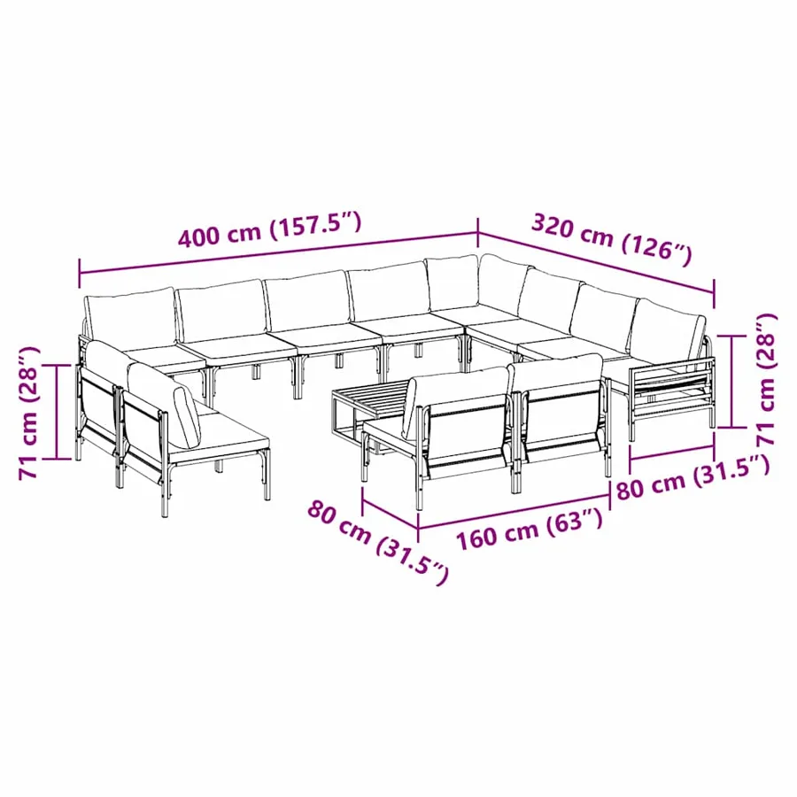 Ensemble de canapé de jardin avec coussin 13 pcs Noir Acier - 11