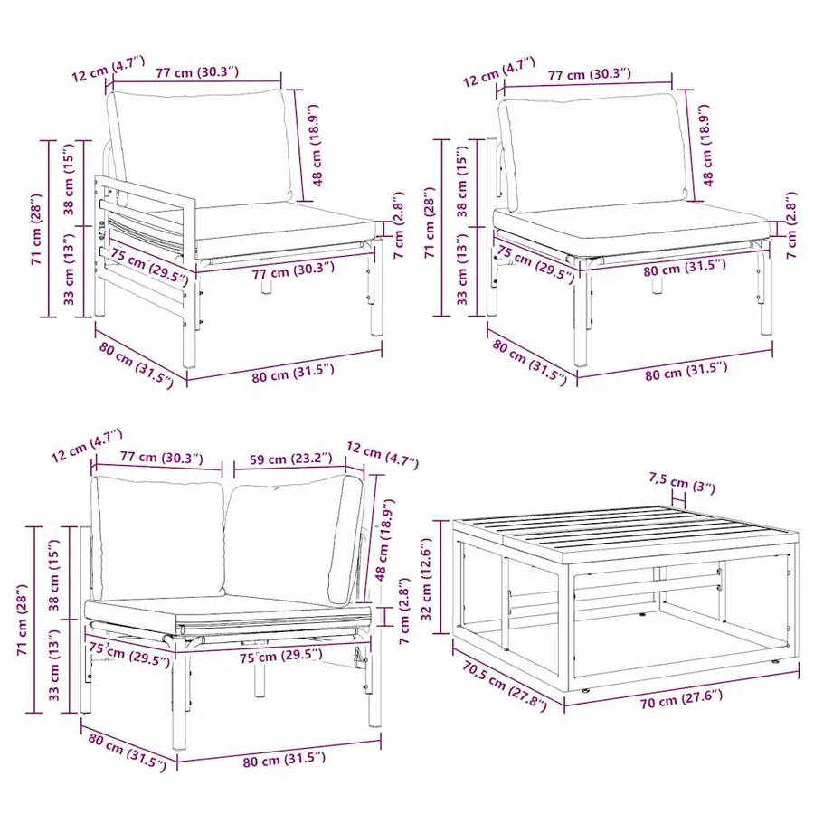 Ensemble de canapé de jardin avec coussin 13 pcs Noir Acier - 12