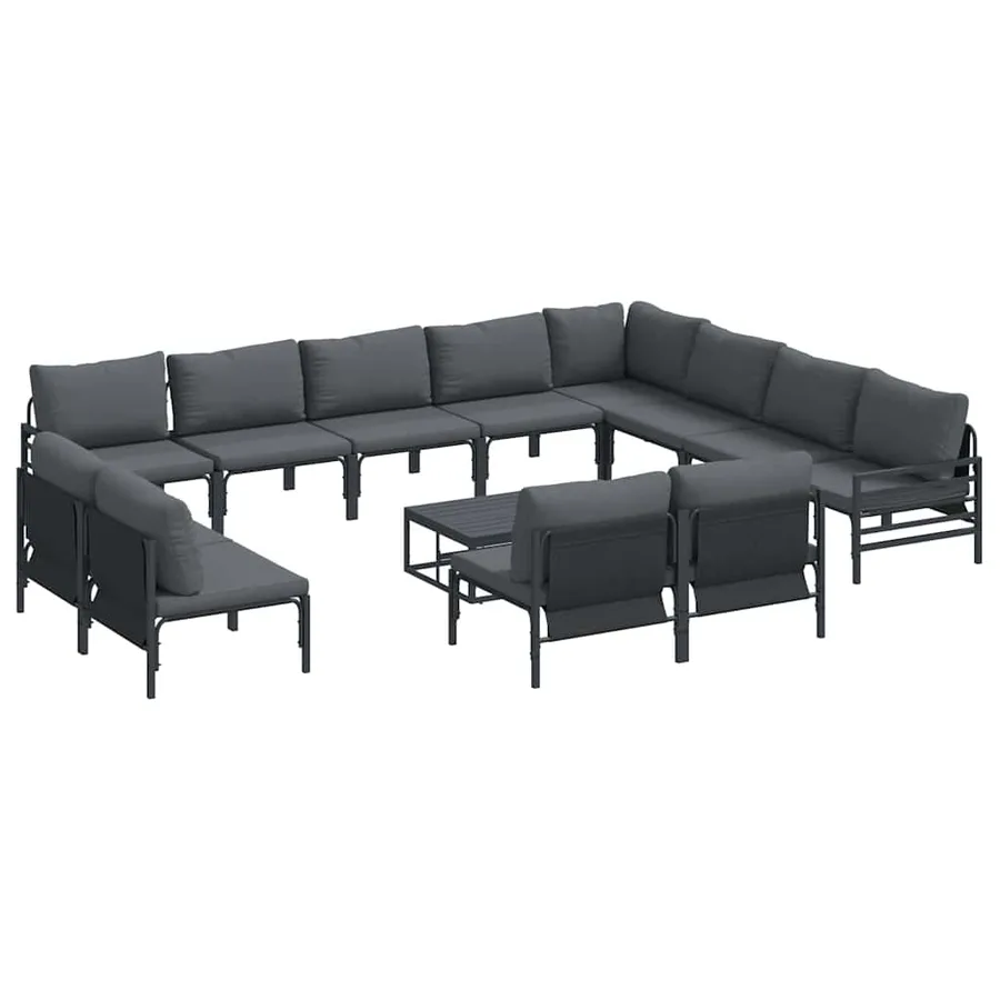 Ensemble de canapé de jardin avec coussin 13 pcs Noir Acier - 2