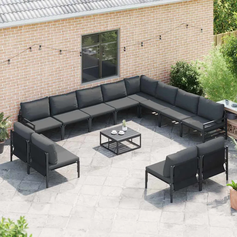 Ensemble de canapé de jardin avec coussin 13 pcs Noir Acier - 3