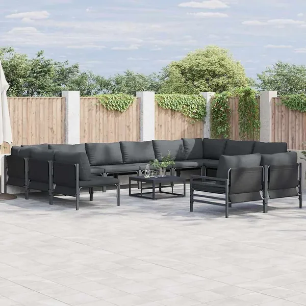 Ensemble de canapé de jardin avec coussin 13 pcs Noir Acier