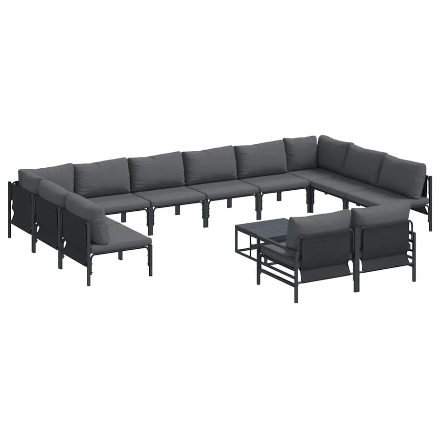 Ensemble de canapé de jardin avec coussin 13 pcs Noir Acier - 2