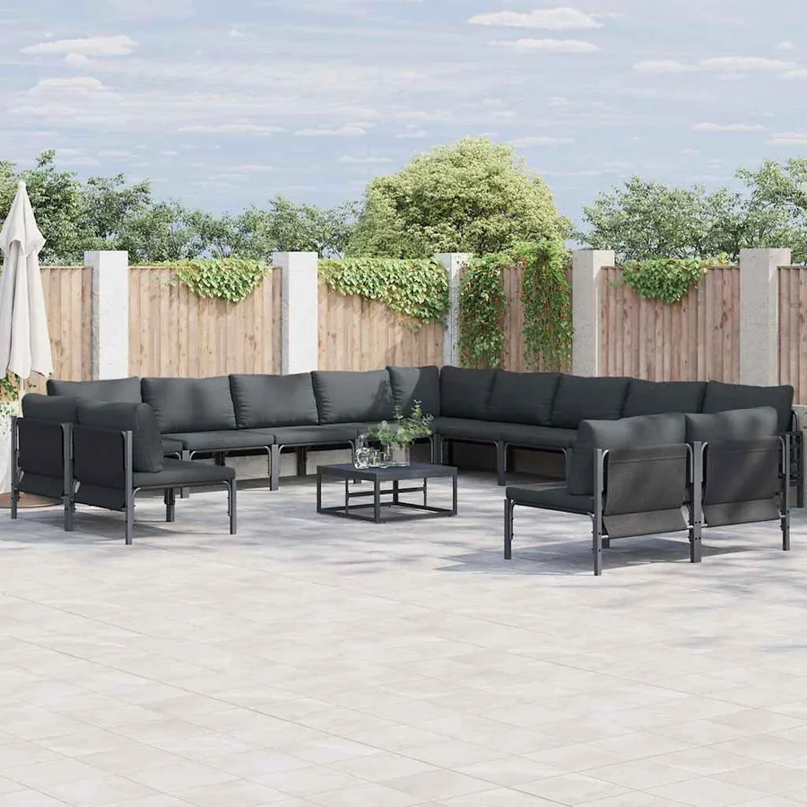 Ensemble de canapé de jardin avec coussin 14 pcs Noir Acier