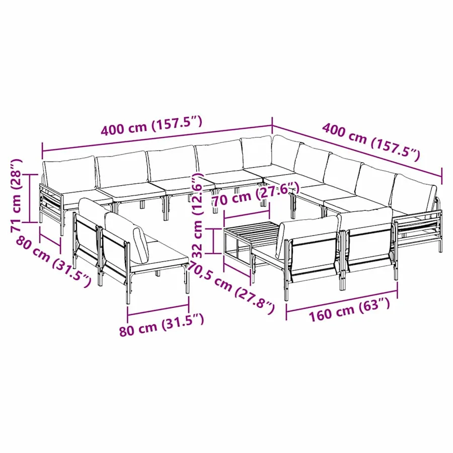 Ensemble de canapé de jardin avec coussin 14 pcs Noir Acier - 13