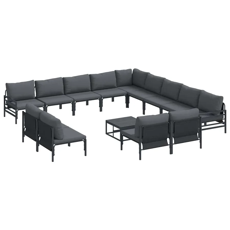 Ensemble de canapé de jardin avec coussin 14 pcs Noir Acier - 2