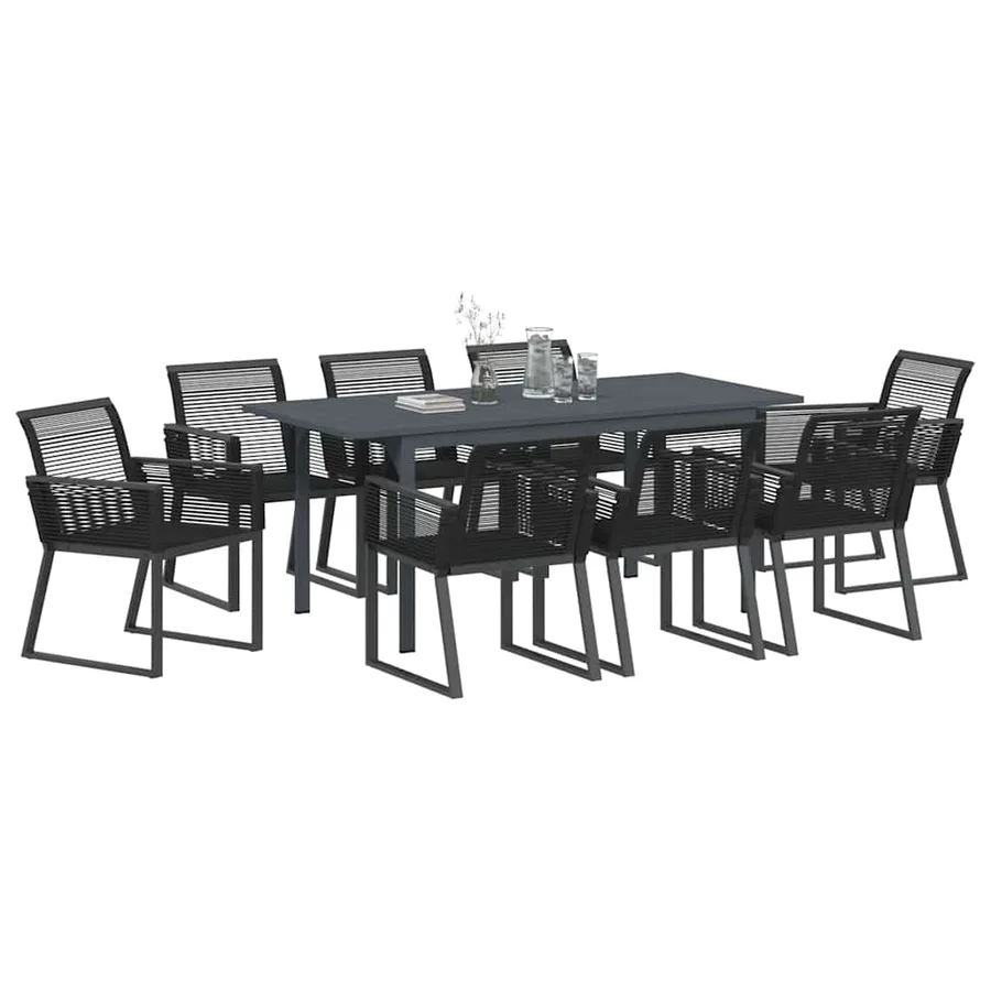 Ensemble de salle à manger pour jardin 9 pcs Noir polyrotin - 3