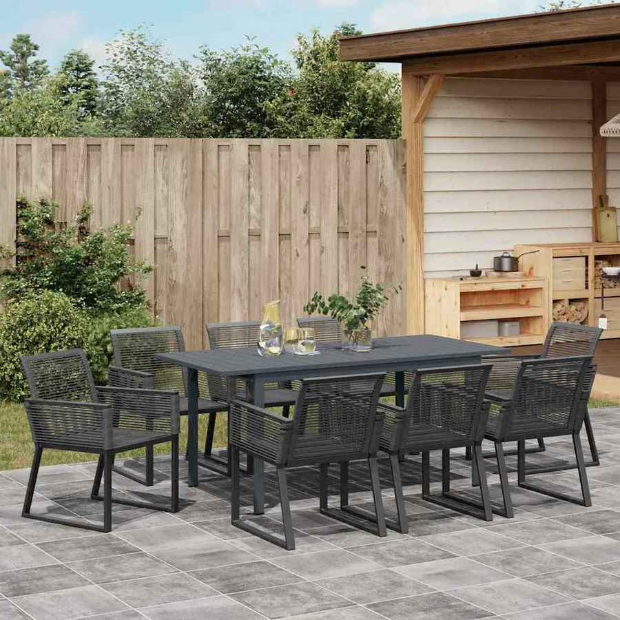 Ensemble de salle à manger pour jardin 9 pcs Noir polyrotin - 4
