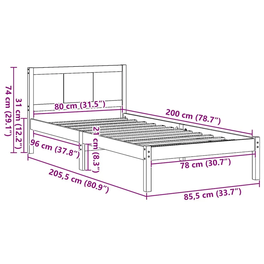 Cadre de lit Marron 80 x 200 cm Bois de pin massif - 8
