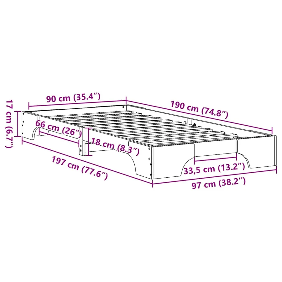 Cadre de lit Naturel 90 x 190 cm Pin massif - 8