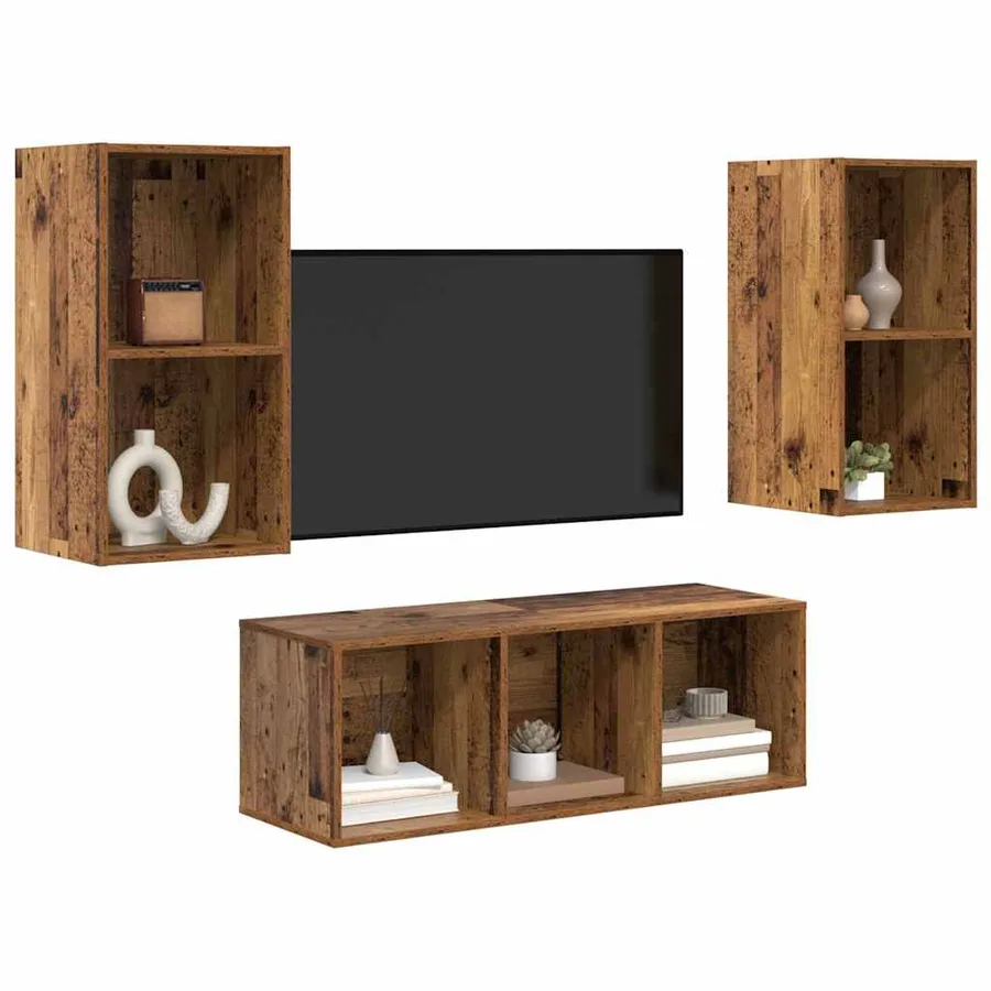 Ensemble meuble TV 3 pcs Bois Ancien Bois d'ingénierie - 3