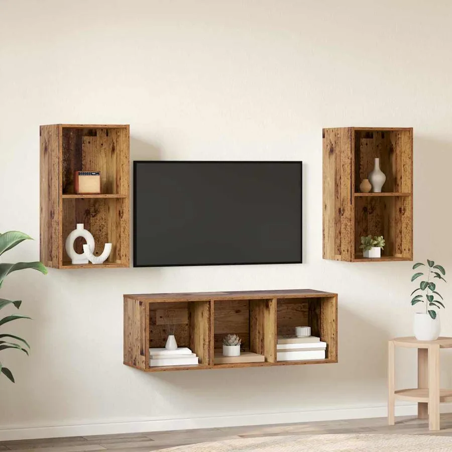 Ensemble meuble TV 3 pcs Bois Ancien Bois d'ingénierie - 4