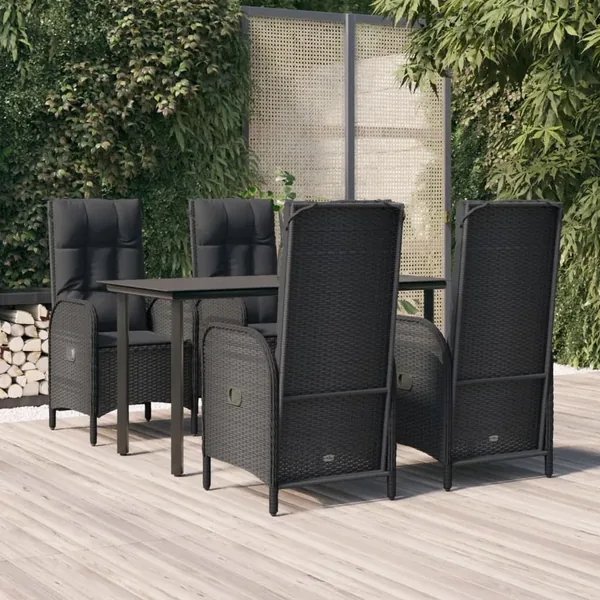 Ensemble à manger de jardin coussins 5pcs Noir Résine tressée
