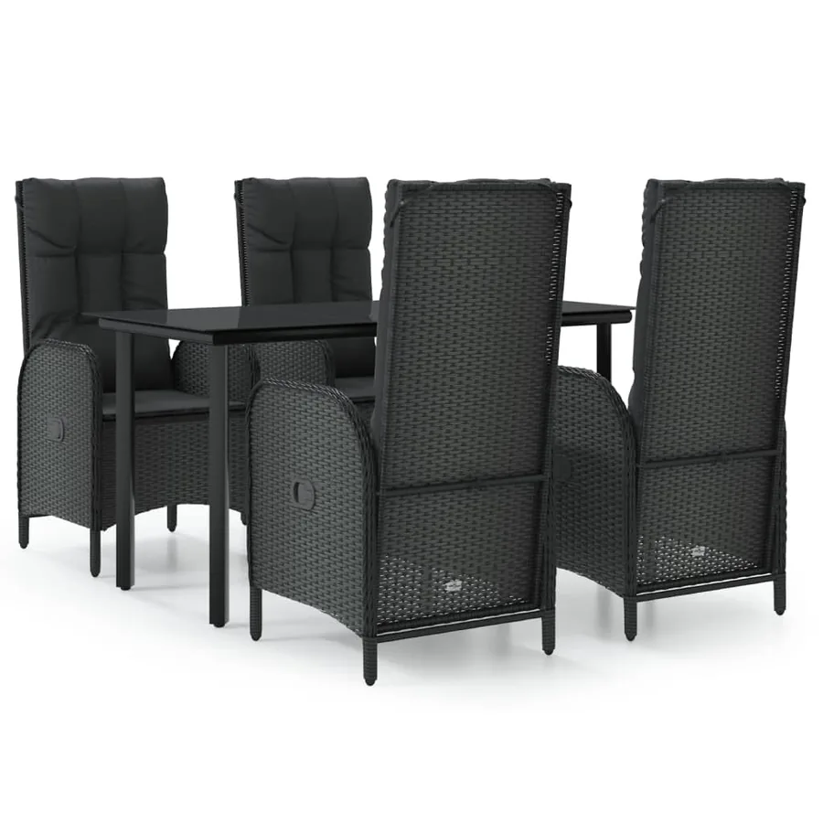 Ensemble à manger de jardin coussins 5pcs Noir Résine tressée - 2