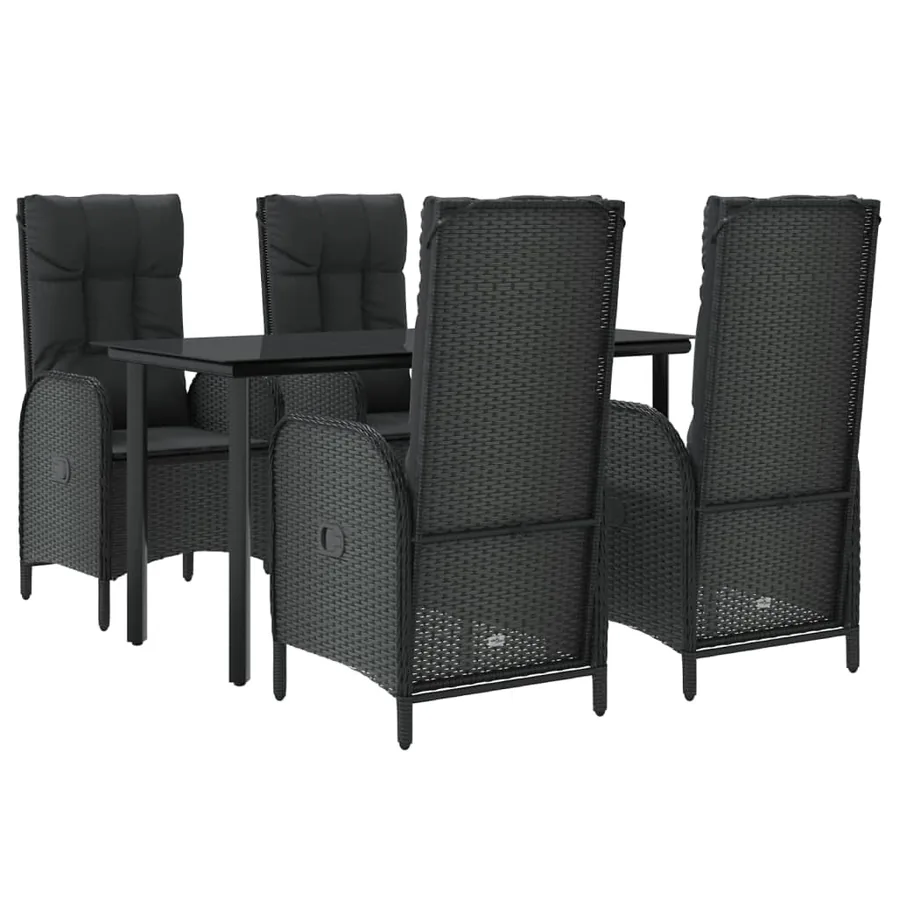Ensemble à manger de jardin coussins 5pcs Noir Résine tressée - 3