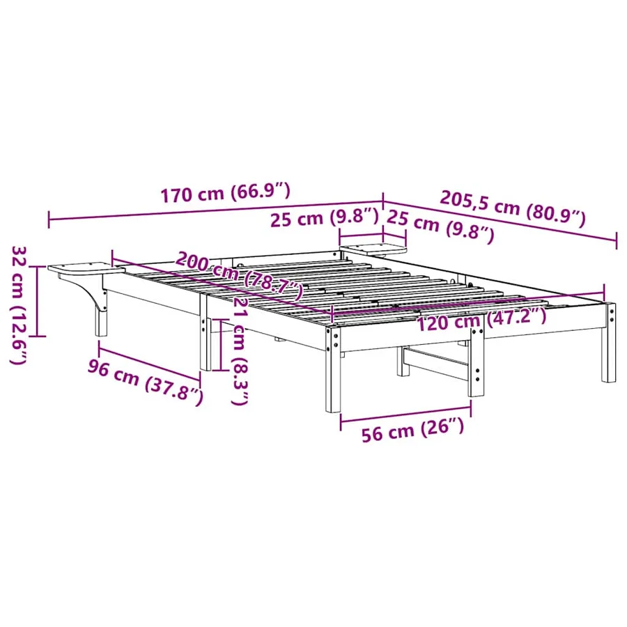 Cadre de lit Blanc 120 x 200 cm Pin massif - 8