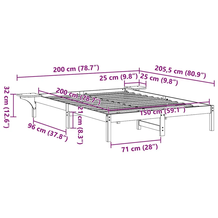 Cadre de lit Blanc 150 x 200 cm Pin massif - 8
