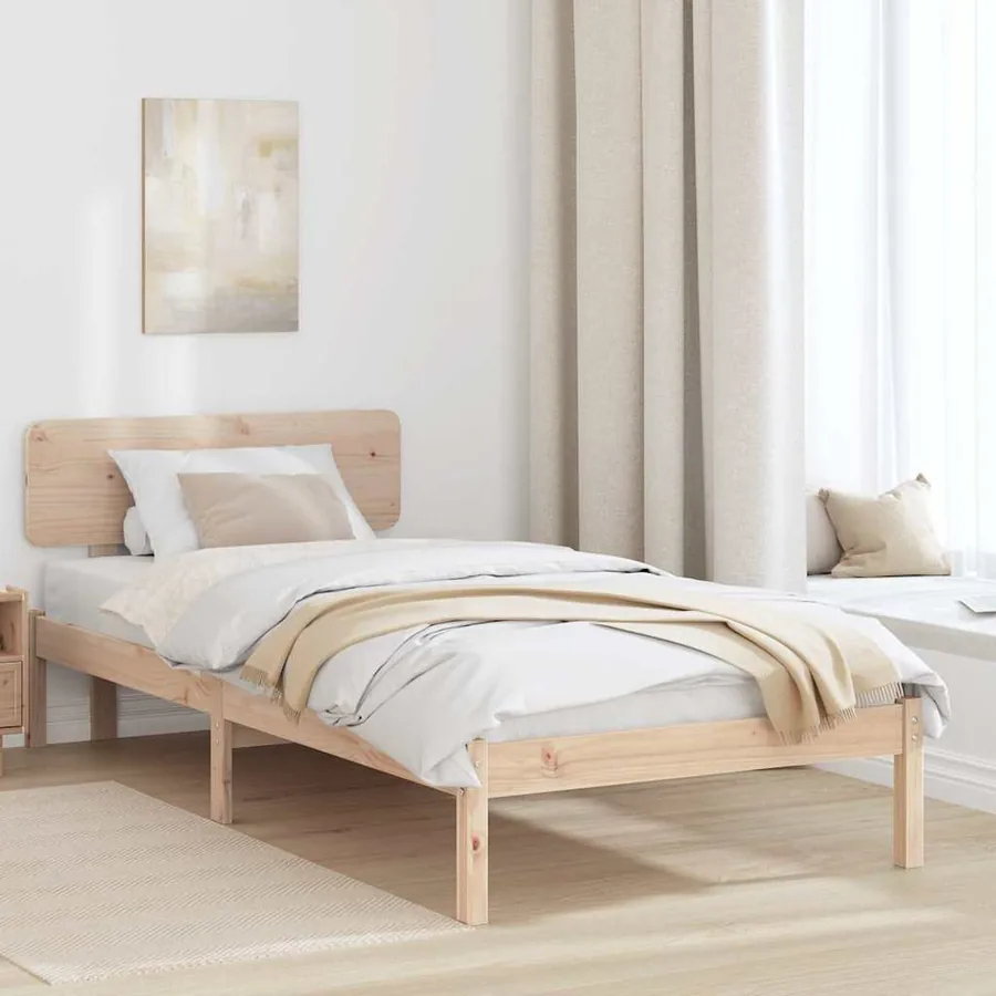 Cadre de lit avec tête de lit Naturel 90 x 200 cm Pin massif