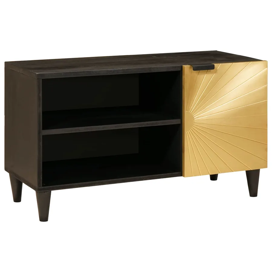 Meuble TV Noir et or 80 x 33 x 46 cm Bois d'ingénierie