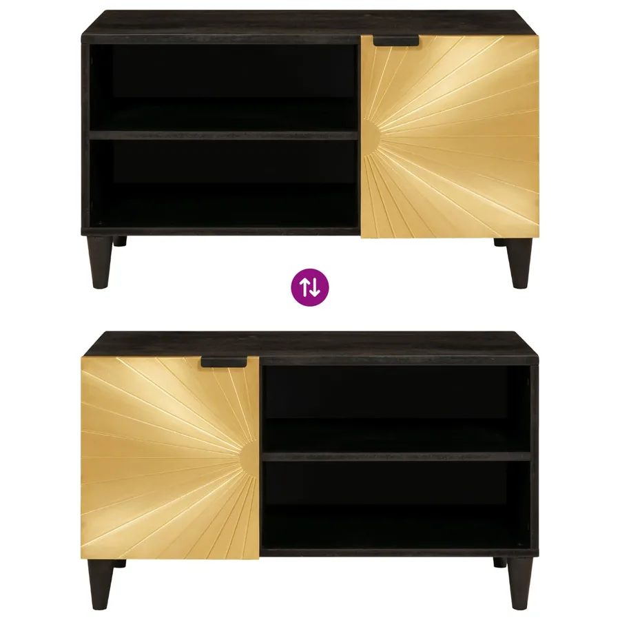 Meuble TV Noir et or 80 x 33 x 46 cm Bois d'ingénierie - 15