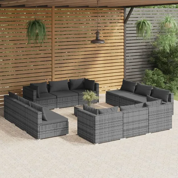 Salon de jardin 13 pcs avec coussins résine tressée gris