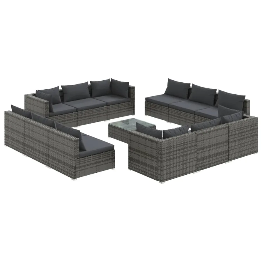 Salon de jardin 13 pcs avec coussins résine tressée gris - 2