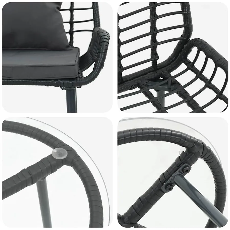 Ensemble de salle à manger pour jardin 3 pcs Noir et anthracite - 8