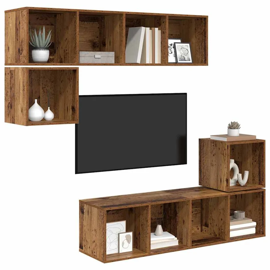 Ensemble meuble TV 4 pcs Bois Ancien Bois d'ingénierie - 3