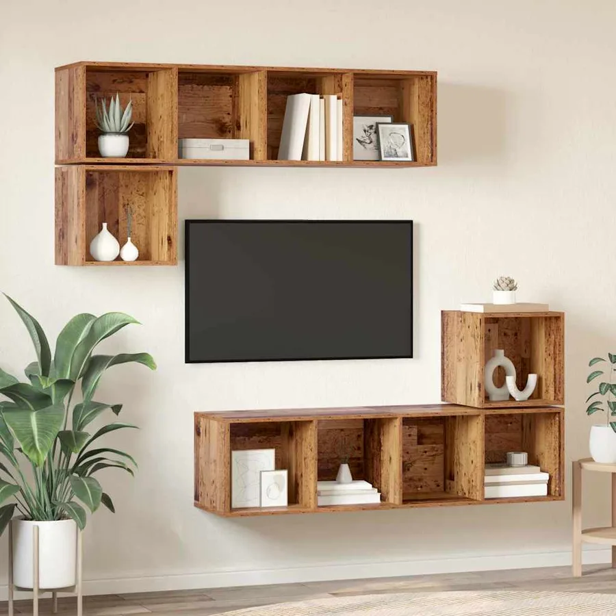 Ensemble meuble TV 4 pcs Bois Ancien Bois d'ingénierie - 4