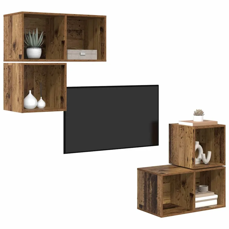 Ensemble meuble TV 4 pcs Bois Ancien Bois d'ingénierie - 3