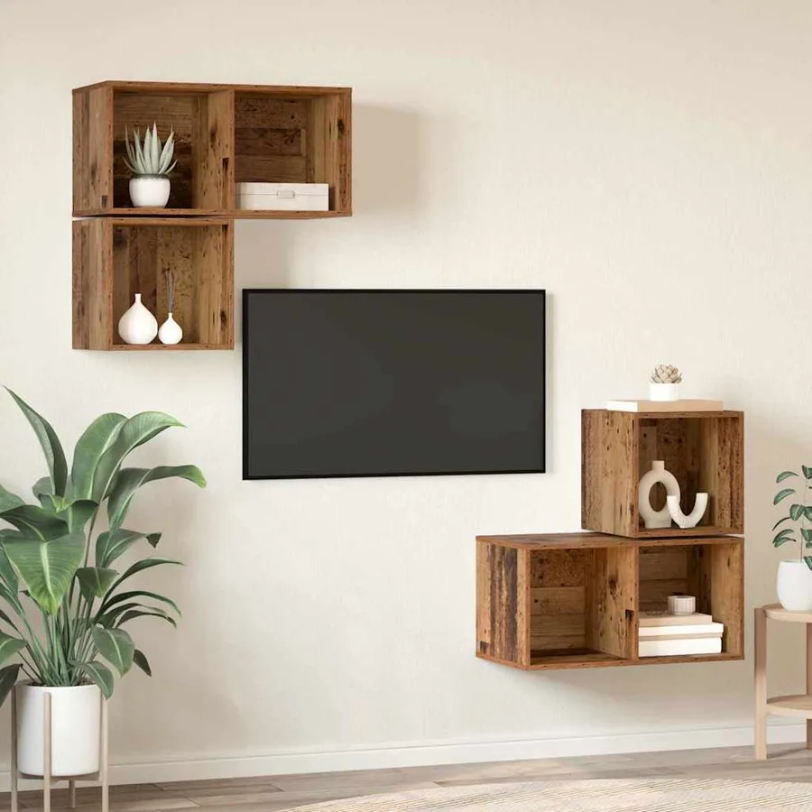 Ensemble meuble TV 4 pcs Bois Ancien Bois d'ingénierie - 4