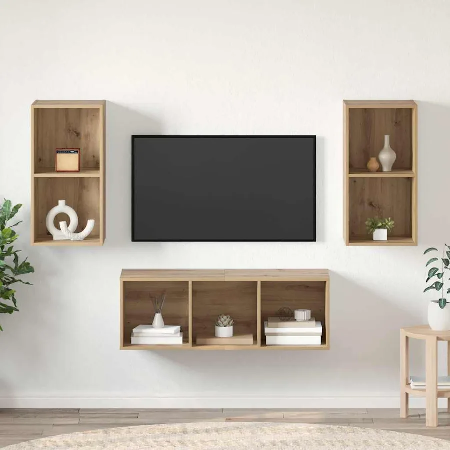 Ensemble meuble TV Chêne artisanal Bois d'ingénierie