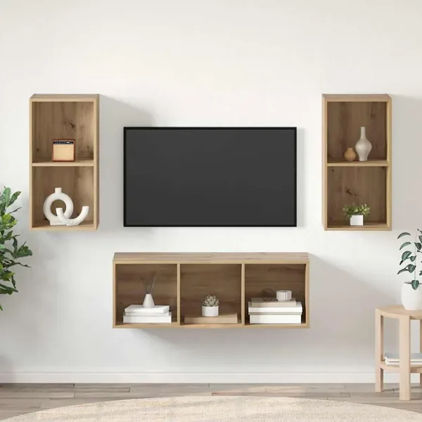 Ensemble meuble TV Chêne artisanal Bois d'ingénierie