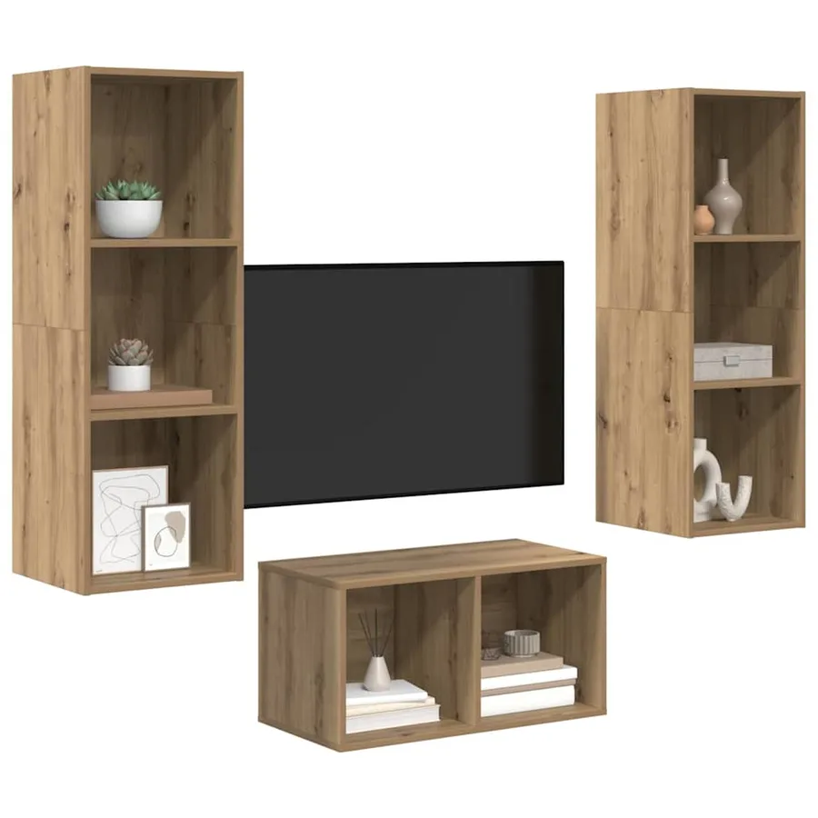 Ensemble meuble TV Chêne artisanal Bois d'ingénierie - 3