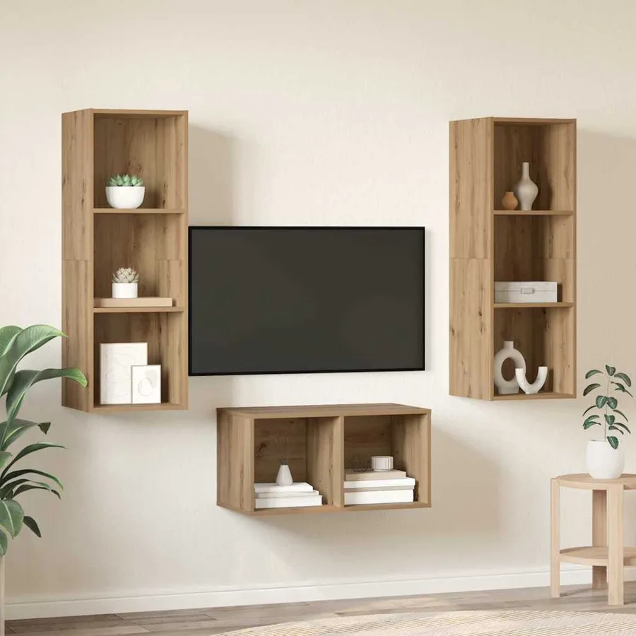 Ensemble meuble TV Chêne artisanal Bois d'ingénierie - 4
