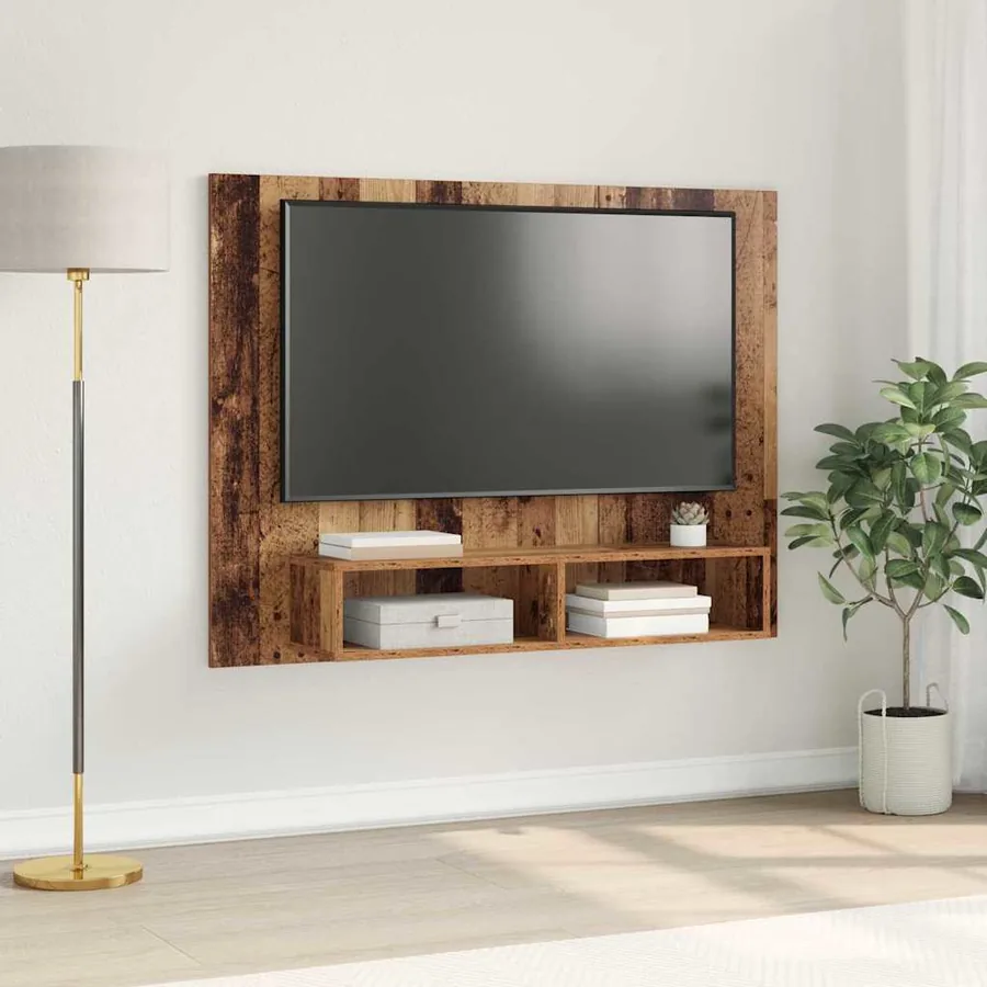 Ensemble meuble TV Montage mural Bois Ancien 120 x 23,5 x 90 cm