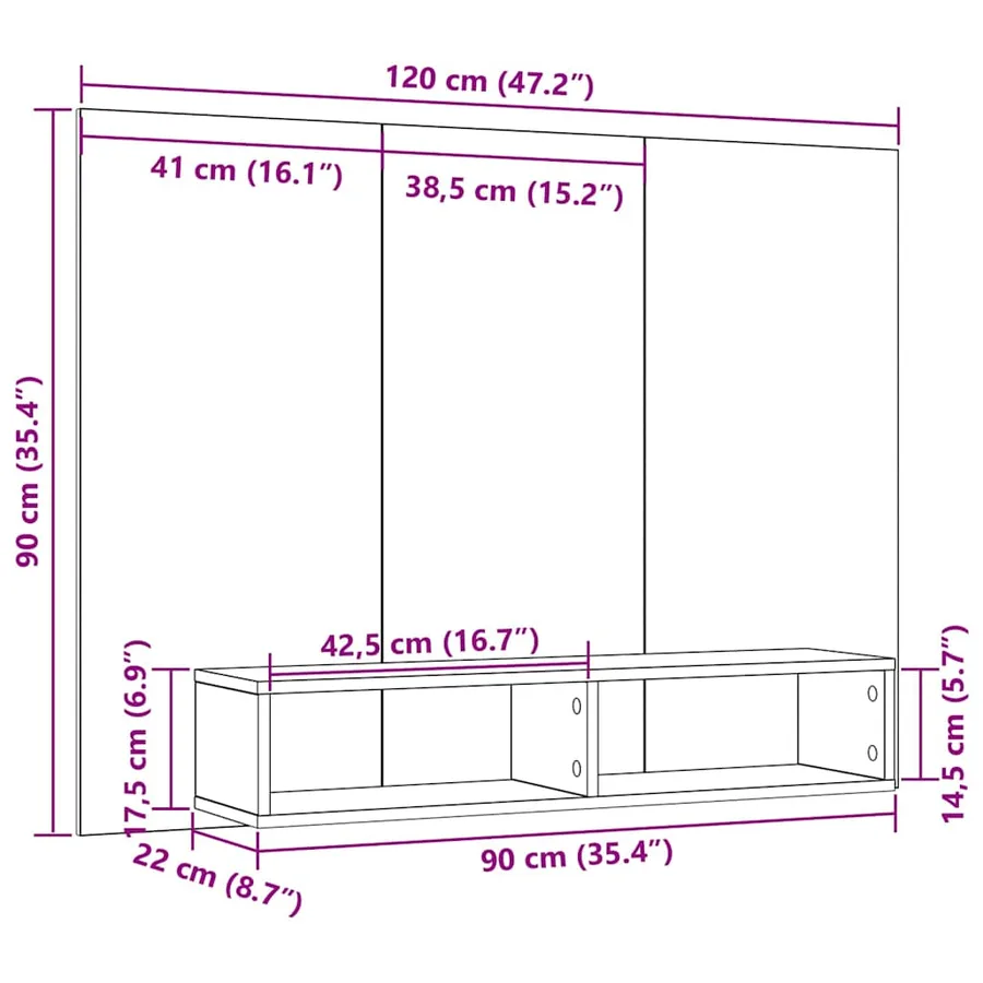 Ensemble meuble TV Montage mural Bois Ancien 120 x 23,5 x 90 cm - 10