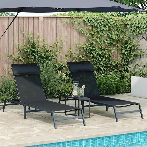 Transats 2-personne 3 pcs Noir et anthracite Acier