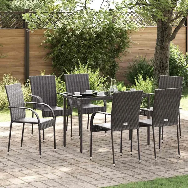 Chaises empilables d'extérieur lot de 6 Résine tressée Marron