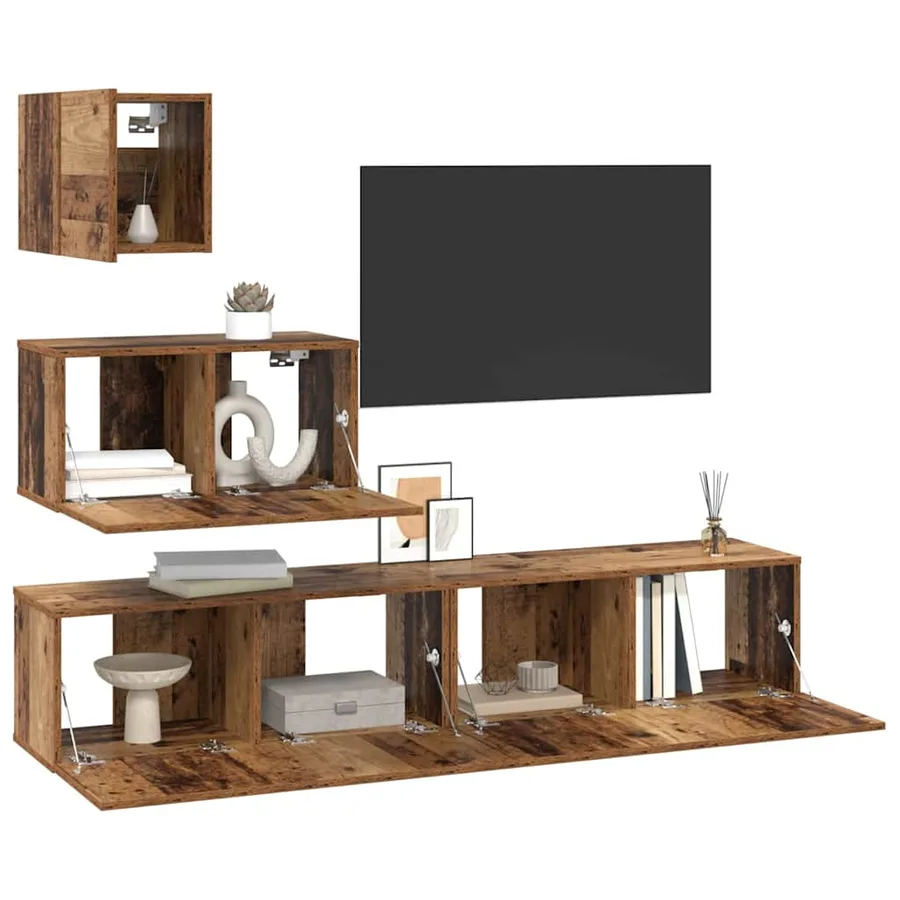 Ensemble meuble TV 4 pcs Bois Ancien Bois d'ingénierie - 3