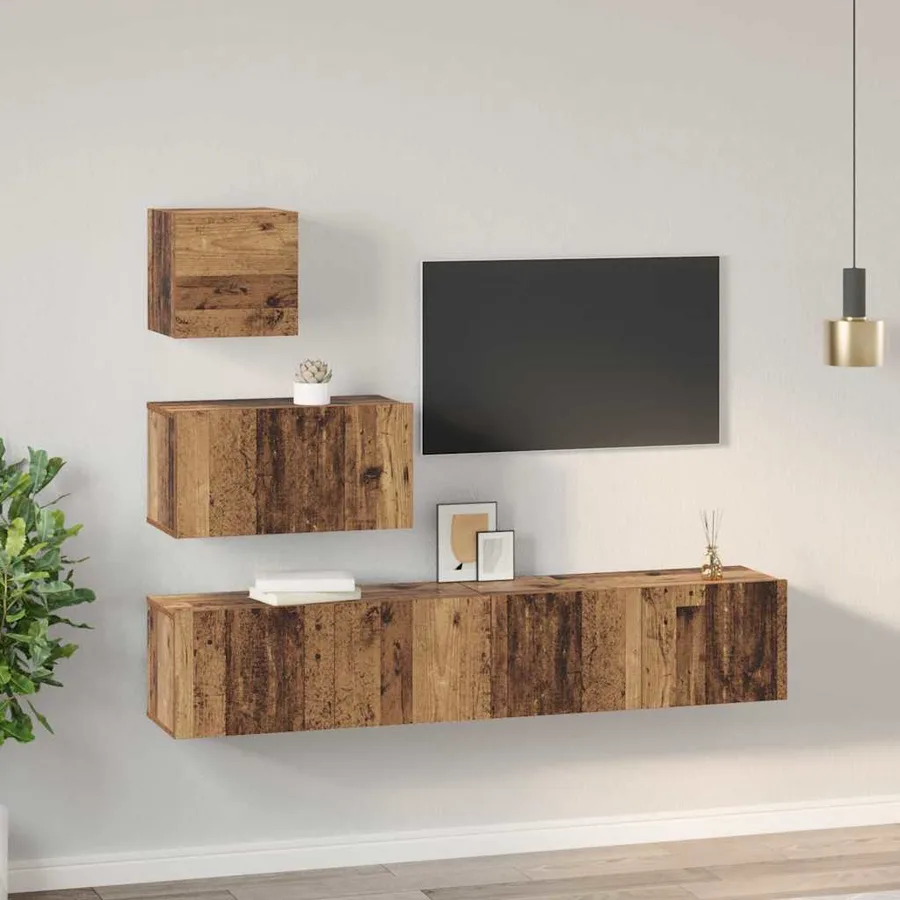 Ensemble meuble TV 4 pcs Bois Ancien Bois d'ingénierie - 4