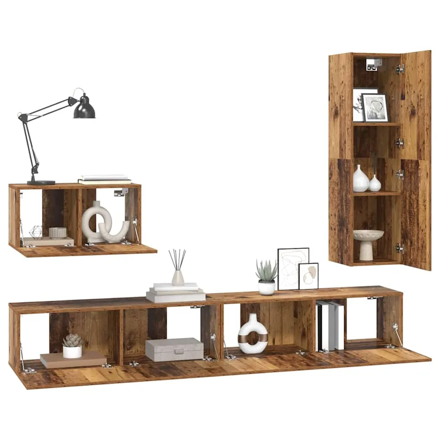 Ensemble meuble TV 4 pcs Bois Ancien Bois d'ingénierie - 3