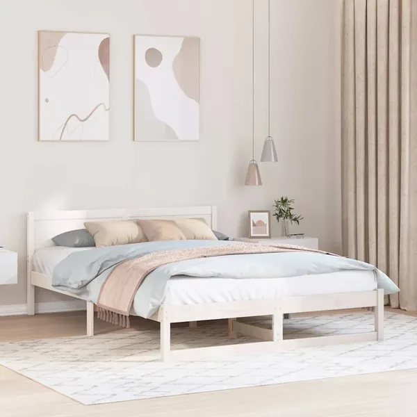 Cadre de lit avec tête de lit Blanc 150 x 200 cm Pin massif