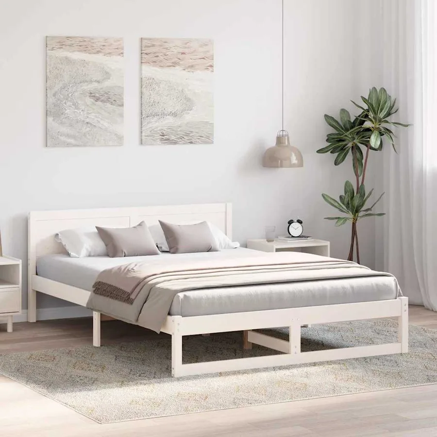 Cadre de lit avec tête de lit Blanc 150 x 200 cm Pin massif - 3