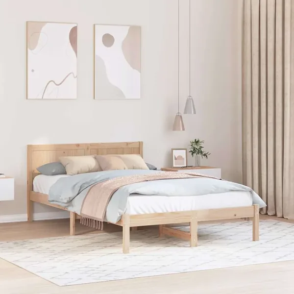 Cadre de lit Marron 135 x 190 cm Bois de pin massif