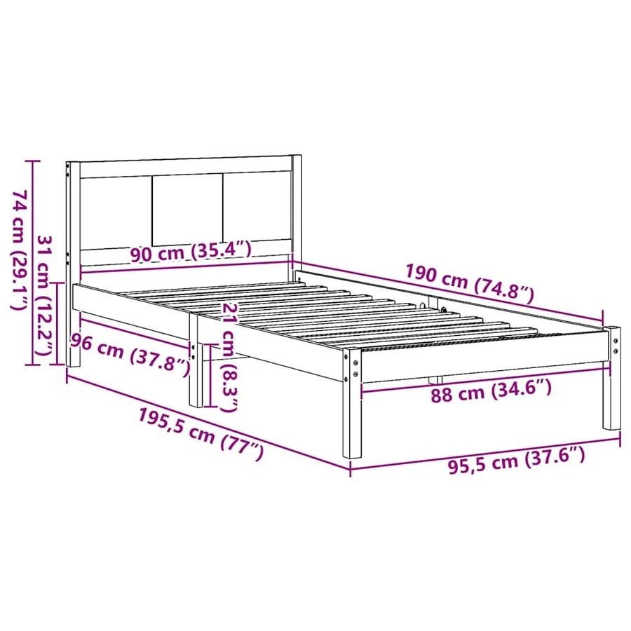 Cadre de lit Blanc 90 x 190 cm Bois de pin massif - 8