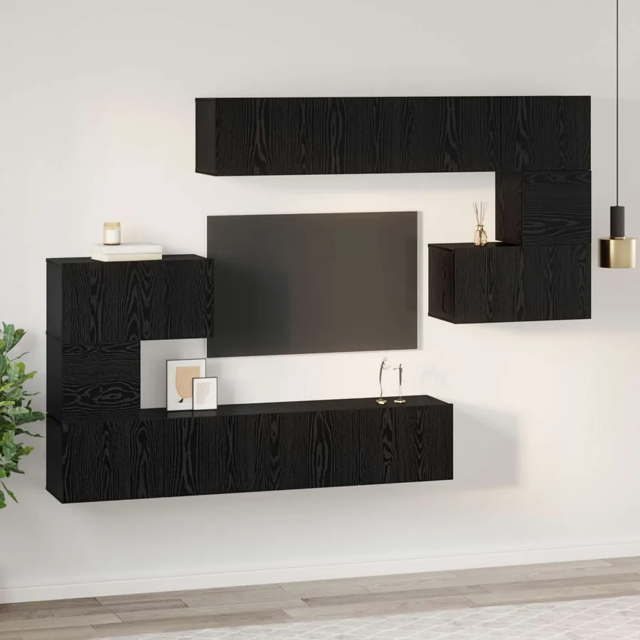 Ensemble meuble TV 8 pcs Chêne noir Bois d'ingénierie