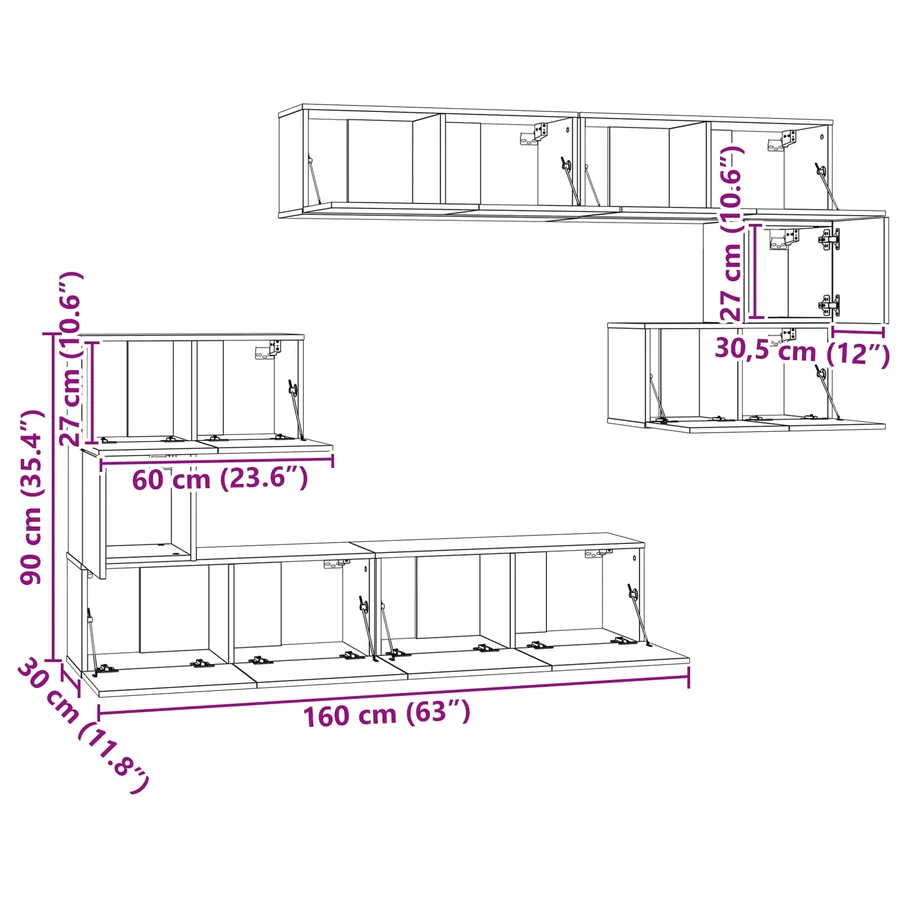 Ensemble meuble TV 8 pcs Chêne noir Bois d'ingénierie - 17