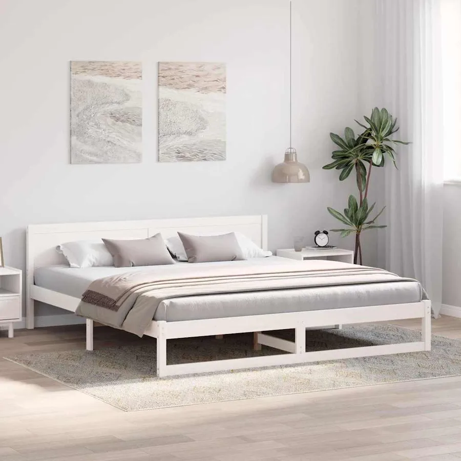 Cadre de lit avec tête de lit Blanc 200 x 200 cm Pin massif - 3