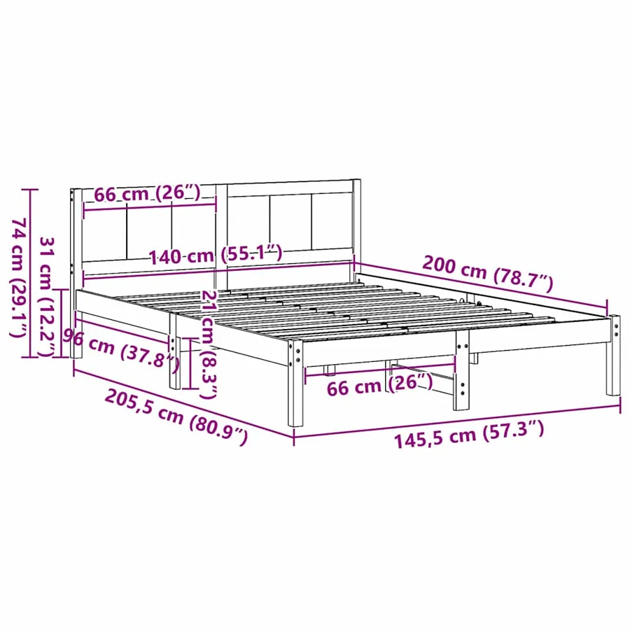 Cadre de lit Marron 140 x 200 cm Bois de pin massif - 10