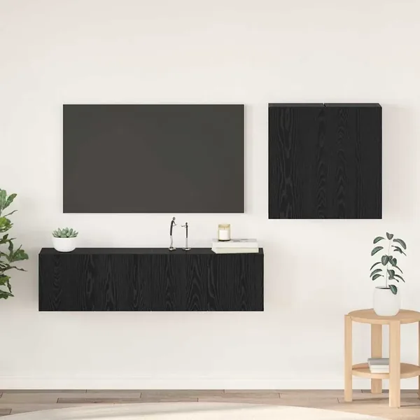 Ensemble meuble TV Montage mural Chêne noir Bois d'ingénierie
